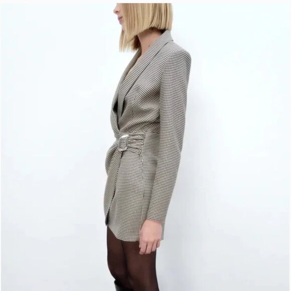ZARA HOUNDSTOOTH BLAZER DRESS Crystal buckle Size M NEW WITH TAG! - Picture 14 of 15